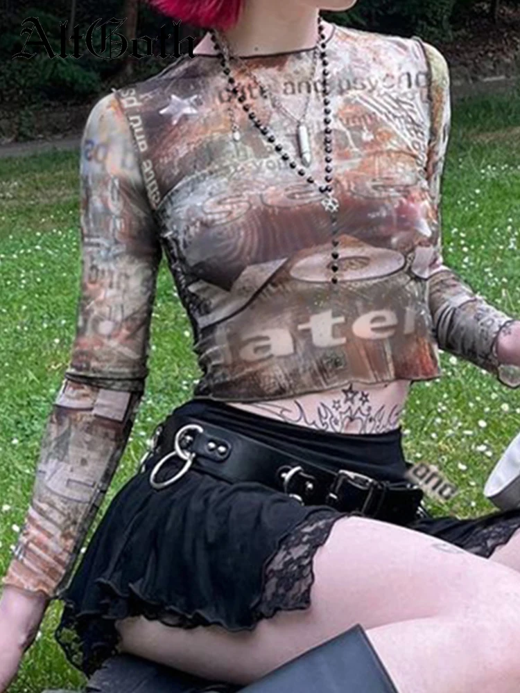 AltGoth Graffiti Printed Gauze T-shirt Women Mall Goth Aesthetic Y2k Long Leeve Crop Tee Tops Harajuku Streetwear Indie Clothes
AltGoth Graffiti Printed Gauze T-shirt Women Mall Goth Aesthetic Y2k Long Leeve Crop Tee Tops Harajuku Streetwear Indie Clothes