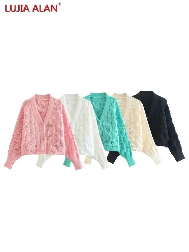 5 Colors New Women's Crochet Knitting V-Neck Single Breasted Long Sleeve Casual Loose Short Sweater LUJIA ALAN SW1827
5 Colors New Women's Crochet Knitting V-Neck Single Breasted Long Sleeve Casual Loose Short Sweater LUJIA ALAN SW1827