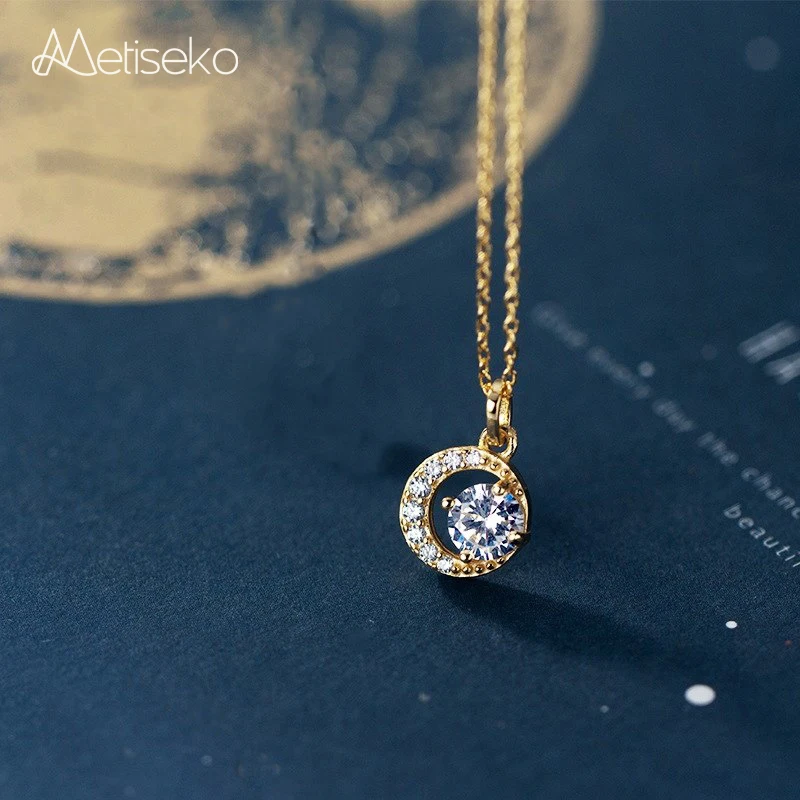 Metiseko 925 Sterling Silver Crescent & Sun Pendant Necklace 14K Gold Plated Chain Mini Cubic Zirconia Choker Necklace for Women
Metiseko 925 Sterling Silver Crescent & Sun Pendant Necklace 14K Gold Plated Chain Mini Cubic Zirconia Choker Necklace for Women