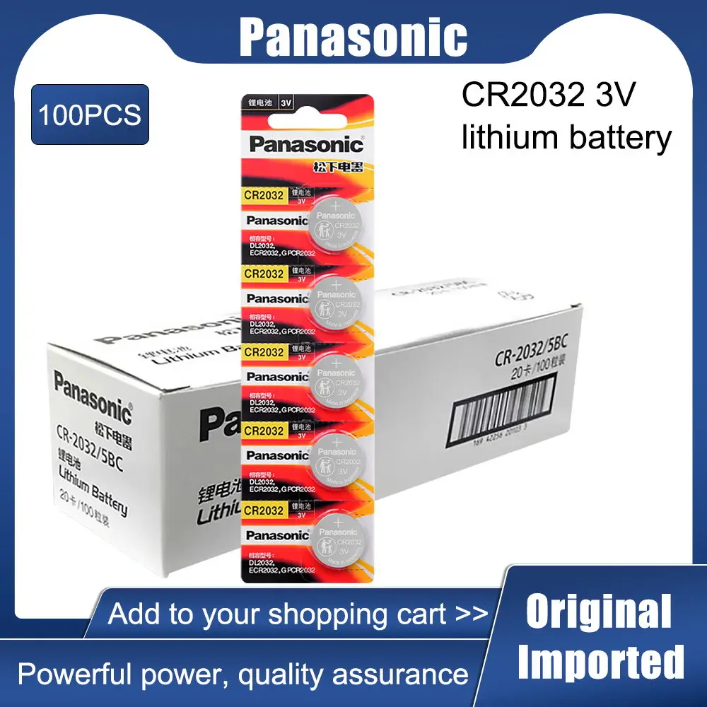 

100 шт./лот PANASONIC оригинальный CR2032 кнопочный элемент батареи 3 в литиевые батареи CR 2032 для часов игрушек компьютера калькулятор управления