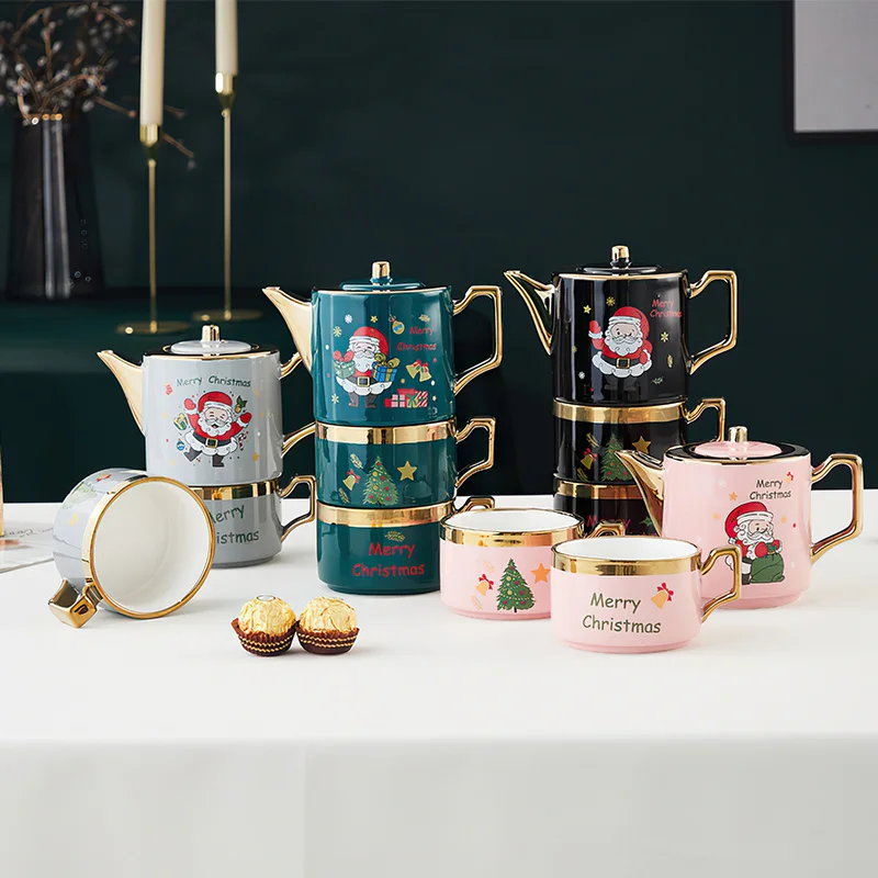 

Керамический кофейный чайный сервиз, фарфоровые чайные наборы для Западной рождественской вечеринки, Каскадный горшок и чашки для послеобеденного чая, 1 чайник, 2 чашки, посуда для напитков