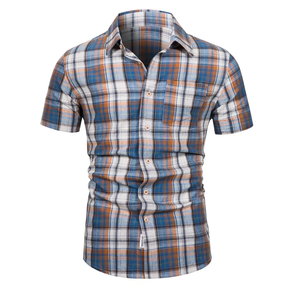 Shirts for Men Summer Short Sleeved Leisure Slim Fit Plaid Shirt Square Collar Soft Causal Male Tops with Front Pocket
Shirts for Men Summer Short Sleeved Leisure Slim Fit Plaid Shirt Square Collar Soft Causal Male Tops with Front Pocket