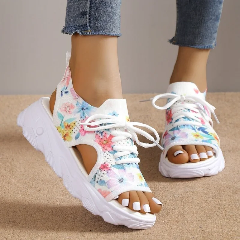 

2023 Summer New Fashion Roman Sandals Open Toe Non-slip Platform Casual Walking Lace-up Slingback Beach Women's Gladiator Sandal