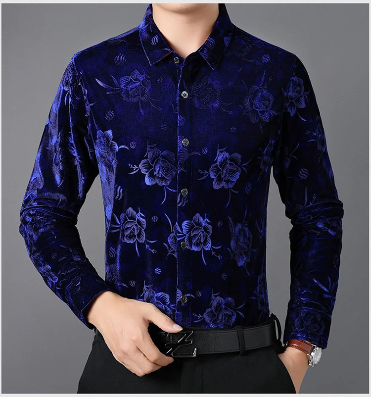 Men Turndown Collar Long Sleeve Velvet Dress Business Casual Fashion Flower Print Silk Floral Shirt Autumn Spring Tops
Men Turndown Collar Long Sleeve Velvet Dress Business Casual Fashion Flower Print Silk Floral Shirt Autumn Spring Tops