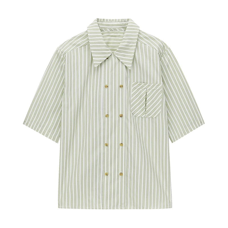 Green Stripe Double Breasted Shirt for Women 2022 Summer Streetwear Chic Loose Korean Style Short Sleeve Tops Blouse Girly 8747
Green Stripe Double Breasted Shirt for Women 2022 Summer Streetwear Chic Loose Korean Style Short Sleeve Tops Blouse Girly 8747