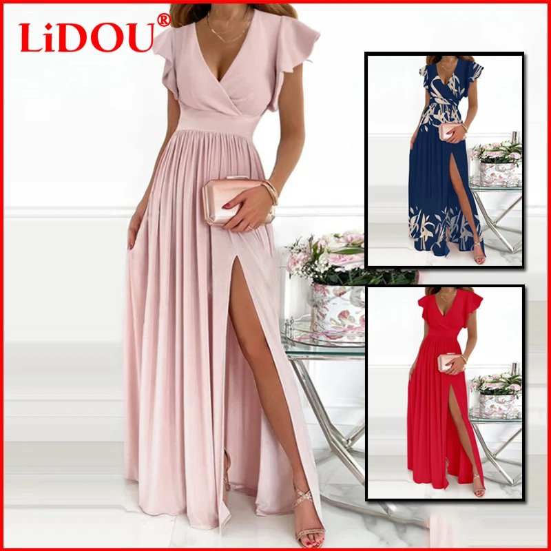 Women Short Sleeve Split Fork Party Elegant Dress Lady Solid Slim V Neck High Waist Casual Summer Maxi Dress Vestidos Sexy Robes
Women Short Sleeve Split Fork Party Elegant Dress Lady Solid Slim V Neck High Waist Casual Summer Maxi Dress Vestidos Sexy Robes
