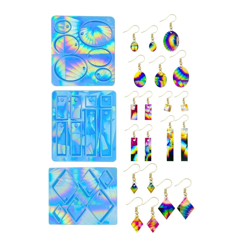 

DIY Holographic Dazzling Earrings Silicone Mold with Hole Oval Rectangle Rhombus Shape Necklace Pendant Charms Epoxy Resin Mould