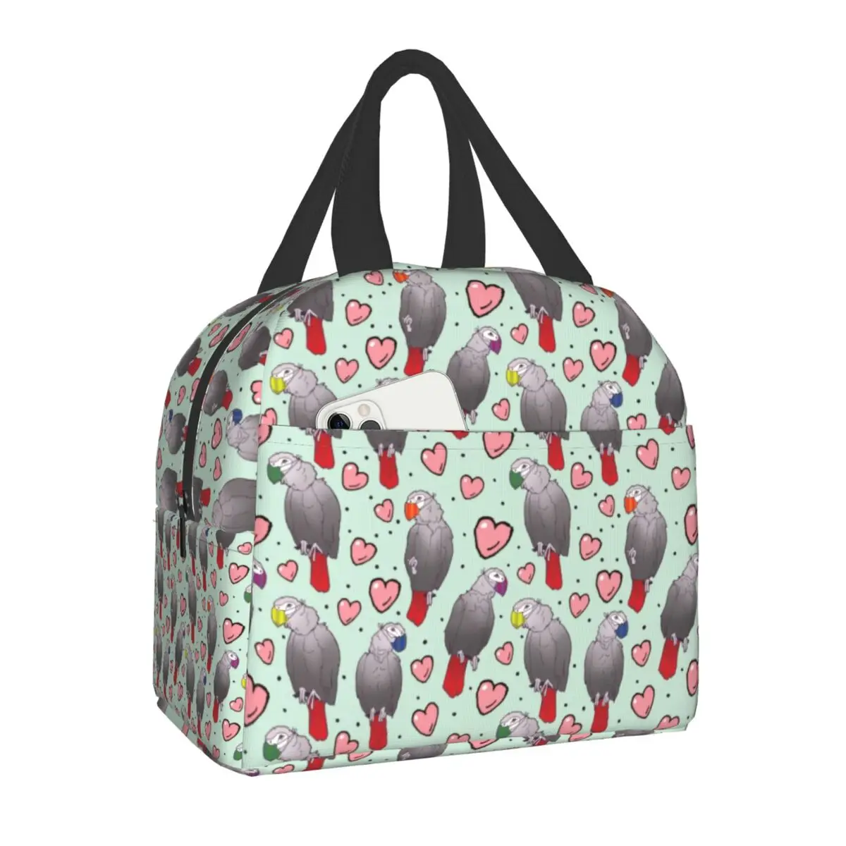 

African Grey Parrot Insulated Lunch Bag for Women Kids School Office Psittacine Birds Resuable Thermal Warm Cooler Bento Box