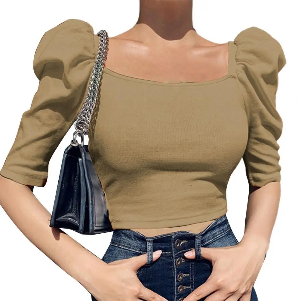 Sexy Women Solid Color T-shirt Elastic Women Top Cotton Blend Half Puff Sleeve Short T-shirt Streewear Top Female Short Tee
Sexy Women Solid Color T-shirt Elastic Women Top Cotton Blend Half Puff Sleeve Short T-shirt Streewear Top Female Short Tee