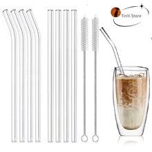 High Borosilicate Glass Straws Eco Friendly Reusable Drinking Straw for Smoothies Cocktails Bar Accessories Straws with Brushes