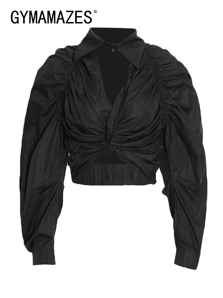 GYMAMAZES Lantern Sleeve Ruched Shirts For Women Lapel Collar Hollow Out Solid Slim Blouses Female 2022 Autumn Clothes Style New
GYMAMAZES Lantern Sleeve Ruched Shirts For Women Lapel Collar Hollow Out Solid Slim Blouses Female 2022 Autumn Clothes Style New