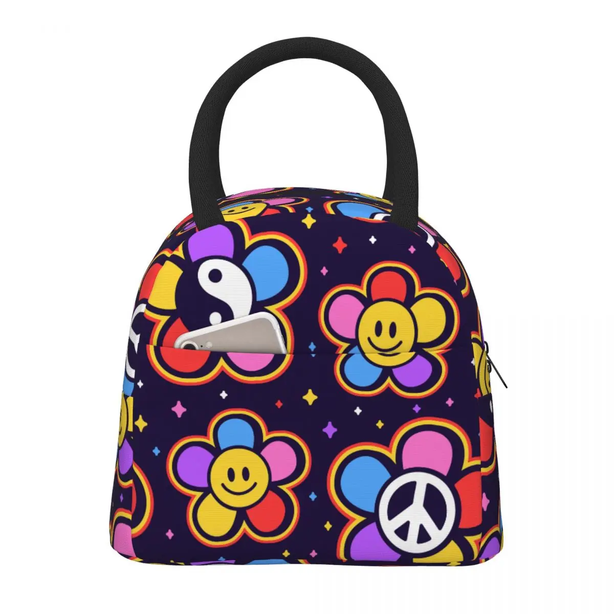 Lunch Bags for Men Women Yin Yang Smile Face Hippie Flower Thermal Cooler Bag Portable Picnic Travel Oxford Lunch Box Handbags
Lunch Bags for Men Women Yin Yang Smile Face Hippie Flower Thermal Cooler Bag Portable Picnic Travel Oxford Lunch Box Handbags
