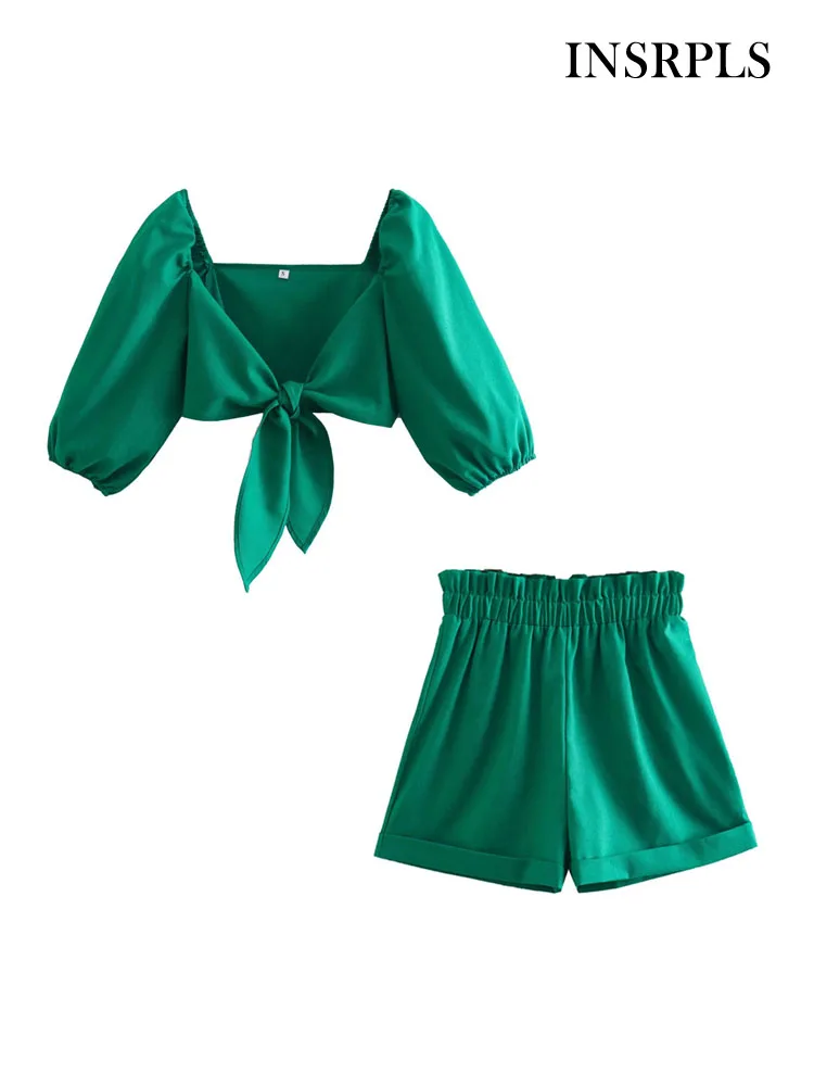 INSRPLS Women Fashion With Bow Tied Cropped Blouses And High Elaist Wasit Shorts Female Two Piece Sets Mujer
INSRPLS Women Fashion With Bow Tied Cropped Blouses And High Elaist Wasit Shorts Female Two Piece Sets Mujer