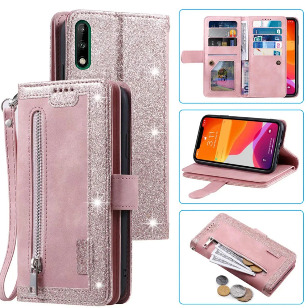 

9 Cards Wallet Case For Huawei Enjoy 10 Case Card Slot Zipper Flip Folio with Wrist Strap Carnival For Huawei Enjoy 10 Cover