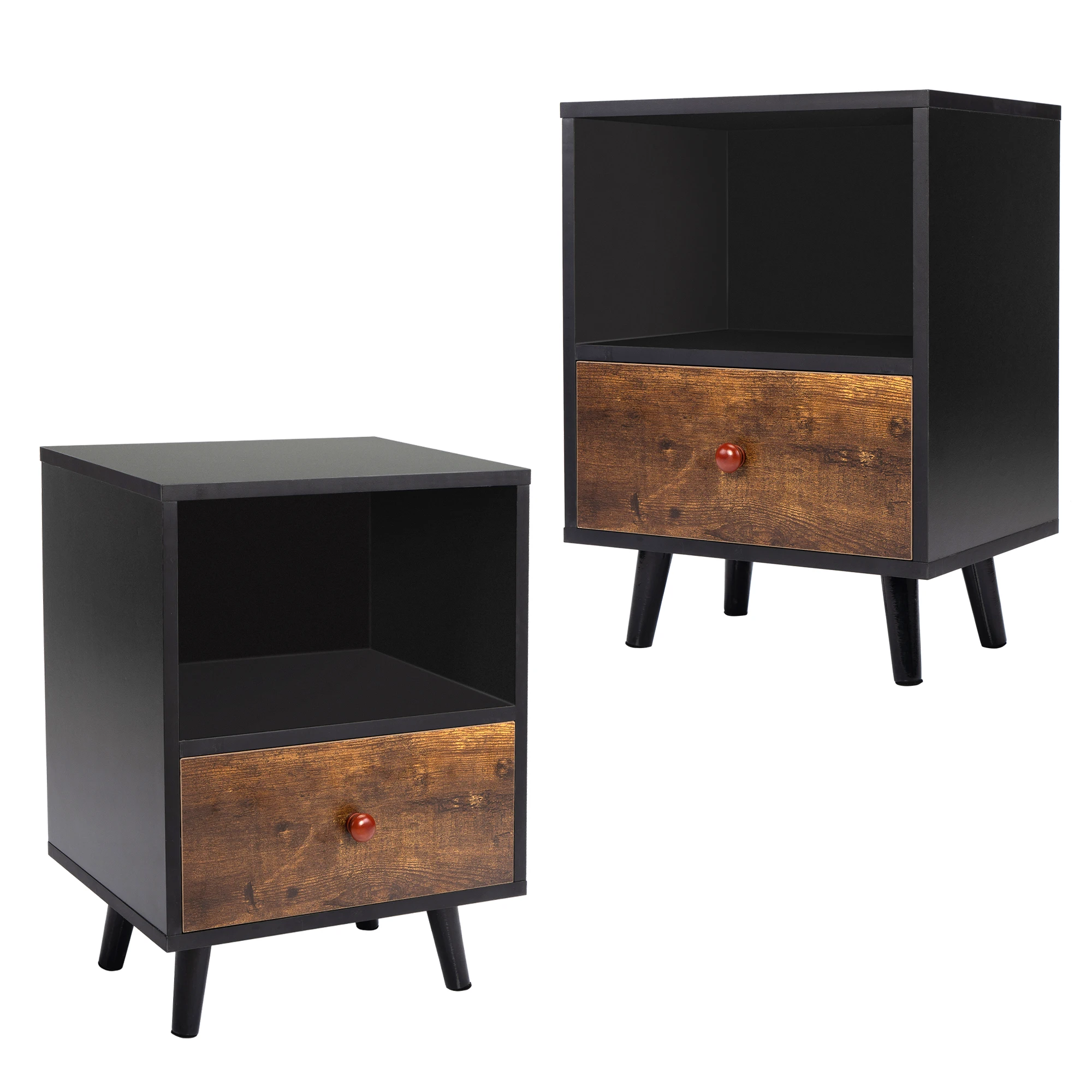 2 Pieces Bedside Cupboard with Drawer and Short Legs, End Table with Storing Shelf, Black
2 Pieces Bedside Cupboard with Drawer and Short Legs, End Table with Storing Shelf, Black