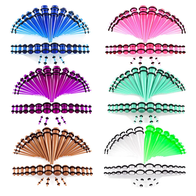 

36pcs Acrylic Ear Gauges Taper and Plug Stretching Kit 15 color Ear Flesh Tunnel Expander Tool Set Body Piercing Jewelry 14G-00G