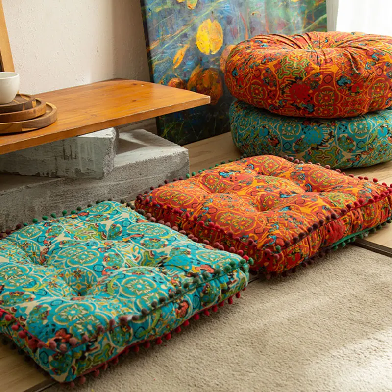 

Retro Cotton Linen Seat Cushion Moroccan Bay Window Tatami Square Round Mat Boho Style Futon Floor Cushion Chair Pad Home Decor