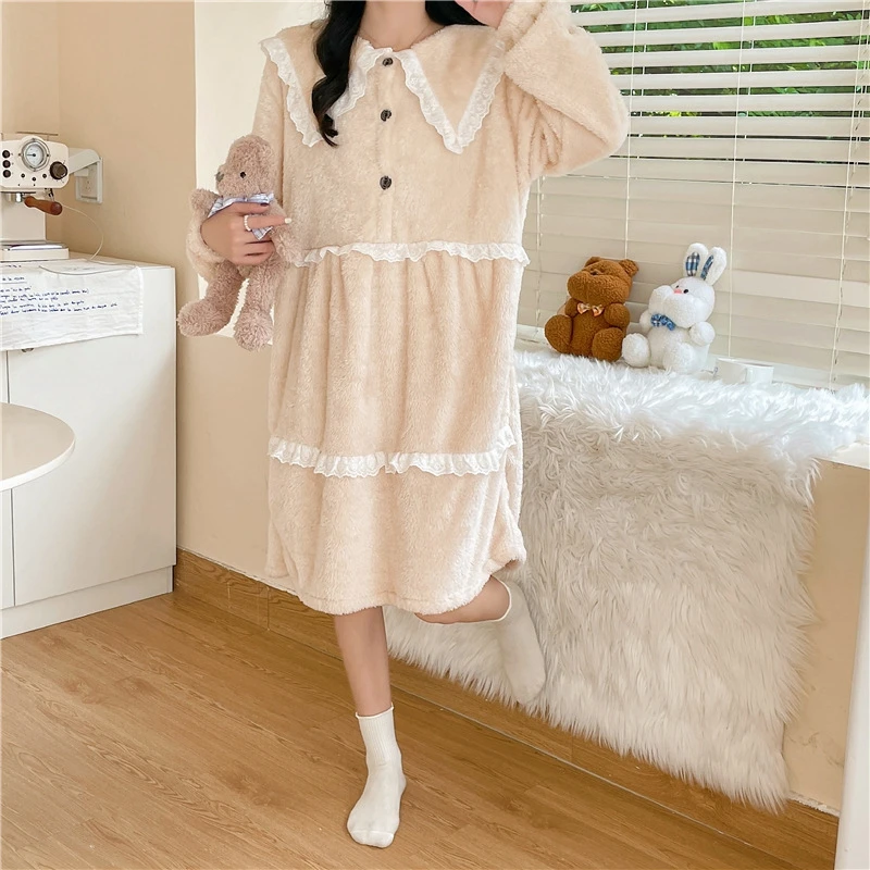 Winter Pajamas Women's Plush Plus Thickened Lace Warm Princess Coral Fleece Ladies Nightdress Loungewear
Winter Pajamas Women's Plush Plus Thickened Lace Warm Princess Coral Fleece Ladies Nightdress Loungewear