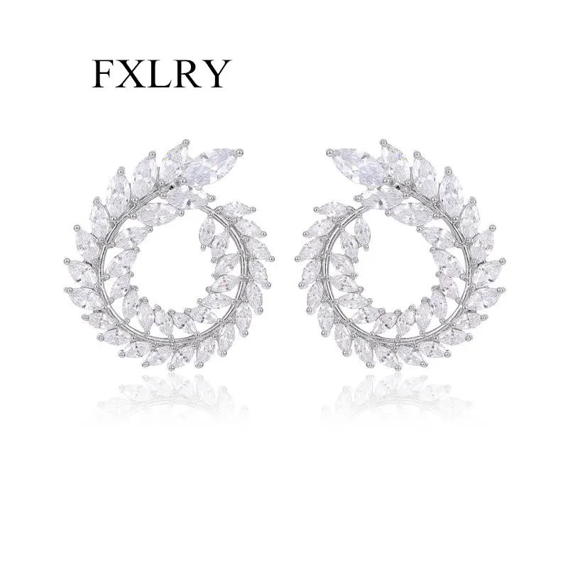 

FXLRY Hot Selling S925 Silver Needle Inlaid Zircon Wheat Olive Branch Earrings For Women Banquet Wedding Dress Jewelry