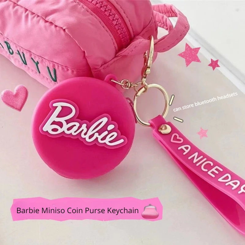 

Barbie Miniso Coin Purse Keychain Pink Love Wallet Cute Pendant Keyholder Headphone Storage Bag Creative Bag Charm Accessories
