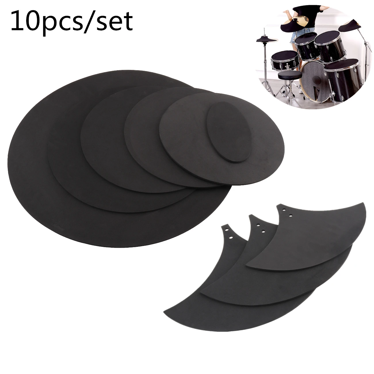 

10pcs/set Rubber Foam Jazz Drum Mute 5 Drum & 3 Cymbal Sound Off Practice Pad Kit