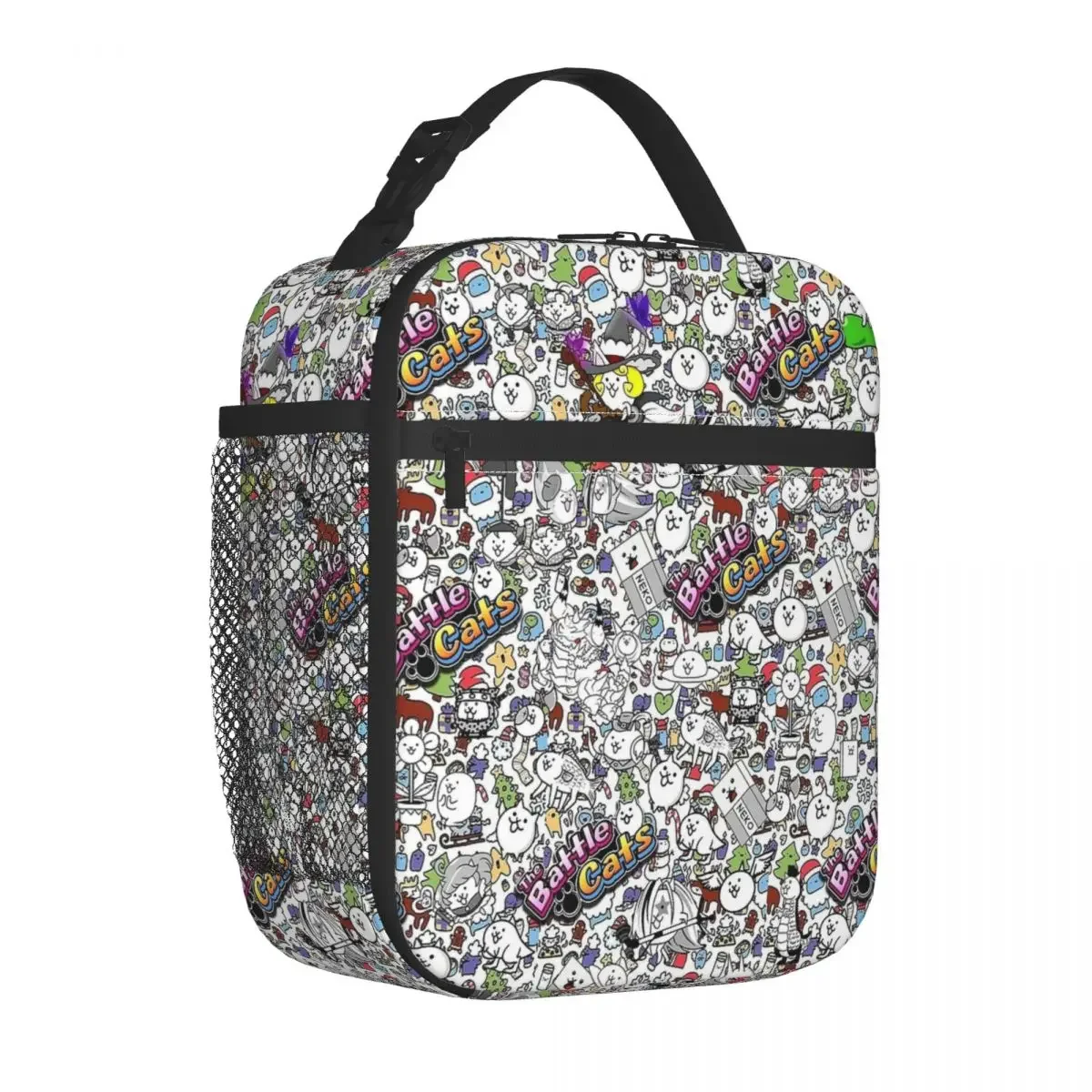 

Изолированная сумка для ланча с изображением боевых кошек и коллажей для аниме-игр, вместительная стандартная сумка-тоут для ланча, школьная сумка для пикника и бенто