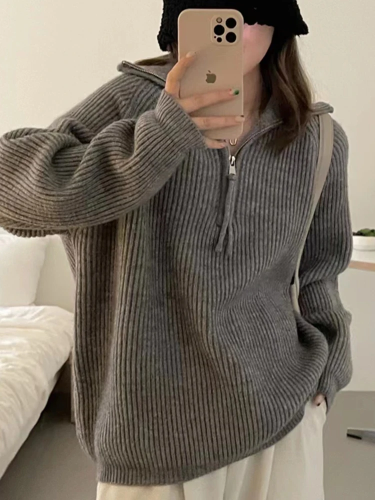 FMFSSOM Autumn Winter New Women Knitted Sweater Fashion Solid Long Sleeve Zipper Striped Turn-down Collar Vintage Pullovers
FMFSSOM Autumn Winter New Women Knitted Sweater Fashion Solid Long Sleeve Zipper Striped Turn-down Collar Vintage Pullovers