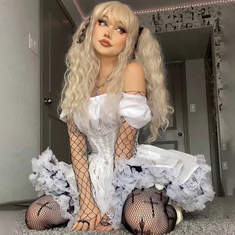 E-girl Lolita Dress Princess Dark Gothic Style Sexy Mini Japanese Kawaii High Waist Puff Sleeves Lace Ruffles White Party Robe
E-girl Lolita Dress Princess Dark Gothic Style Sexy Mini Japanese Kawaii High Waist Puff Sleeves Lace Ruffles White Party Robe