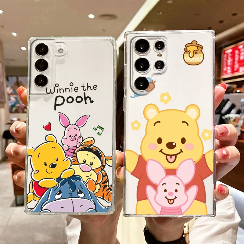 

Winnie Pooh Anime Bear Transparent Phone Case For Samsung S23 S22 S21 S20 FE Ultra Pro Lite S10 S10E S9 S8 Plus 5G Cover Shell