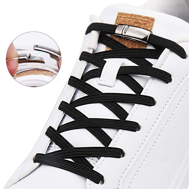 

Elastic Shoelaces Magnetic Fashion Convenience Metal locking Lazy Laces Outdoor Sneakers Quick Flat No Tie Shoelace 1 Pair