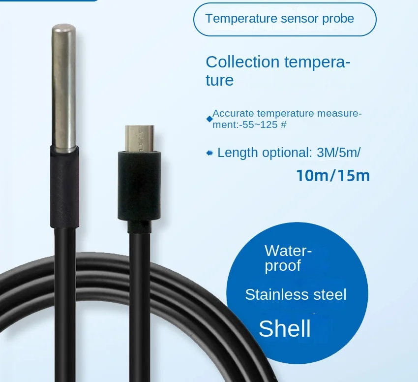 Easily connect external temperature probe DS18B20 sensor WiFi wireless temperature measurement micro USB interface
Easily connect external temperature probe DS18B20 sensor WiFi wireless temperature measurement micro USB interface