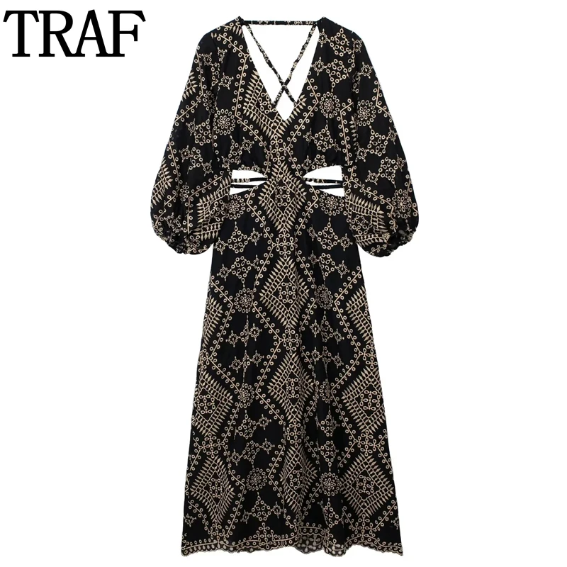 TRAF Cut Out Embroidery Midi Dress Woman Puff Sleeve Long Dresses Women Backless Sexy Evening Dress Summer Elegant Party Dresses
TRAF Cut Out Embroidery Midi Dress Woman Puff Sleeve Long Dresses Women Backless Sexy Evening Dress Summer Elegant Party Dresses