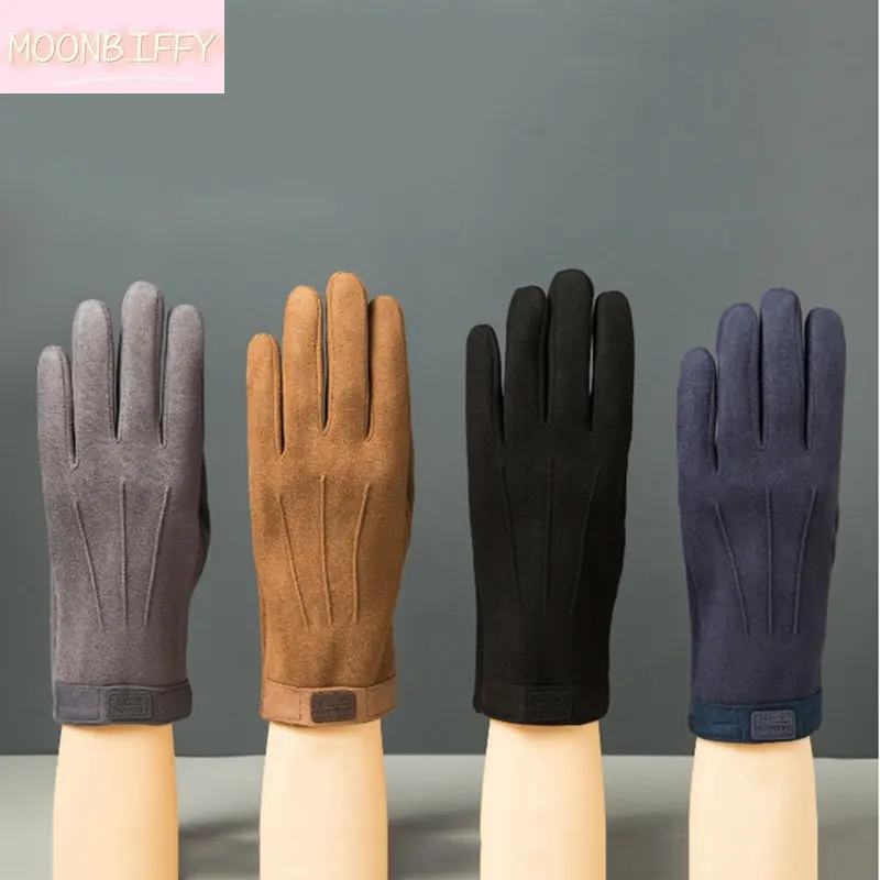 

Модные замшевые кожаные варежки с бархатной подкладкой толстые варежки для вождения с пальцами для сенсорного экрана мужские зимние уличные спортивные теплые перчатки для верховой езды