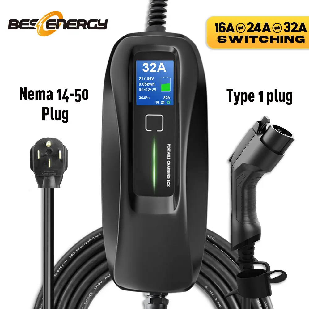 16/24/32A BESENERGY EV Charger Portable Switchable 220V Level 2 Type1 Plug With NEMA14-50 For J1772 Electric Vehicle Car Charger
16/24/32A BESENERGY EV Charger Portable Switchable 220V Level 2 Type1 Plug With NEMA14-50 For J1772 Electric Vehicle Car Charger