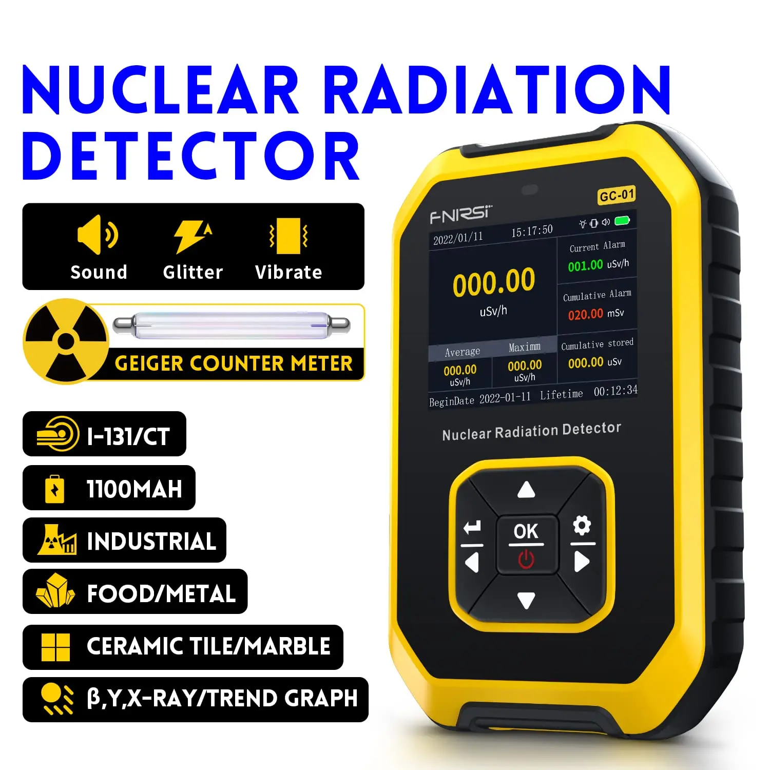 Personal Geiger Counter Nuclear Radiation Detector Dosimeter X-ray γ-ray β-ray Radioactivity Tester Marble Detector Tool
Personal Geiger Counter Nuclear Radiation Detector Dosimeter X-ray γ-ray β-ray Radioactivity Tester Marble Detector Tool