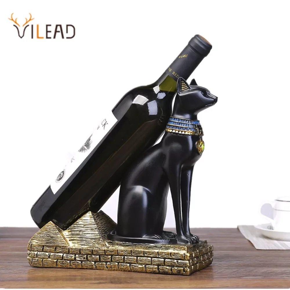 

VILEAD 25cm Resin Egyptian Cat God Wine Bottle Holder Figurines Nordic Simple Animals Wine Rack Home Decoration Accessories Gift