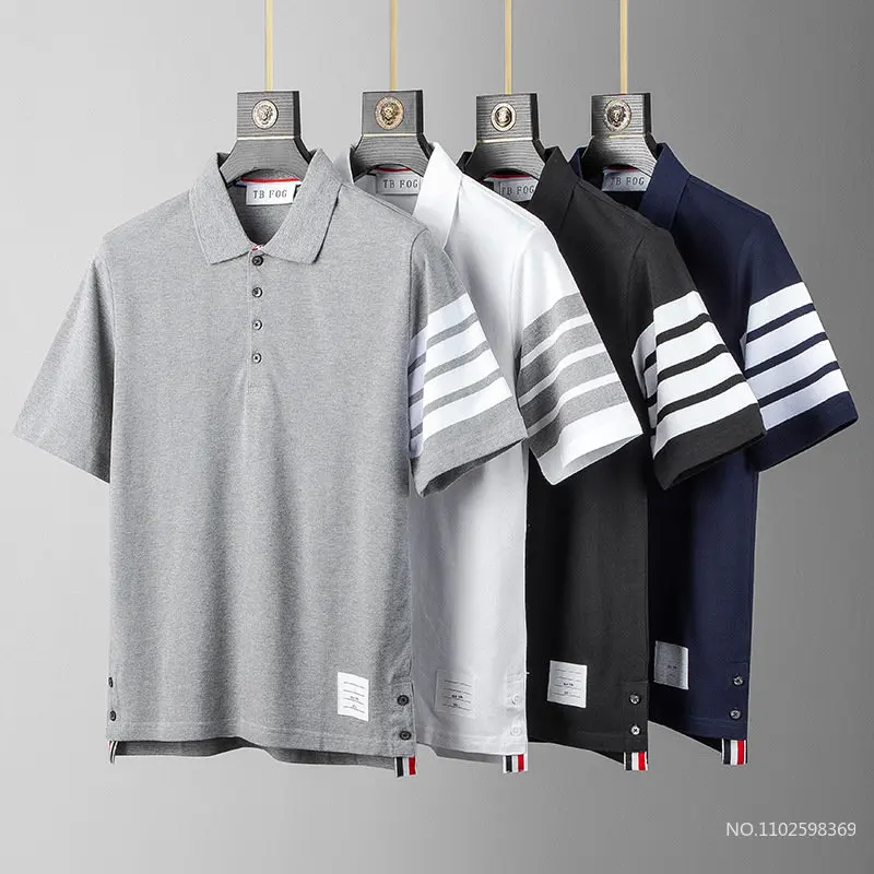 Tide Brand Half-sleeve Four-bar Men's Striped Cotton Summer POLO Lapel Short-sleeved T-shirt Casual Trend Couple Wear
Tide Brand Half-sleeve Four-bar Men's Striped Cotton Summer POLO Lapel Short-sleeved T-shirt Casual Trend Couple Wear