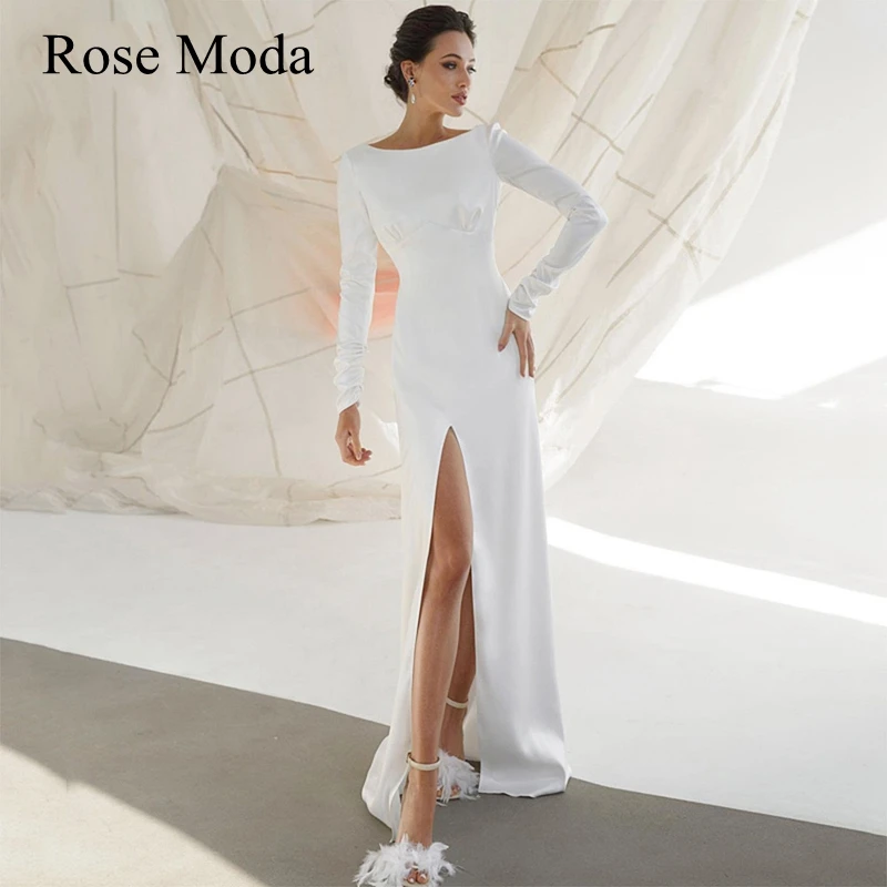 Rose Moda Simple Long Sleeves Backless High Slit Wedding Dresses Destination Bridal Gown Custom Make
Rose Moda Simple Long Sleeves Backless High Slit Wedding Dresses Destination Bridal Gown Custom Make