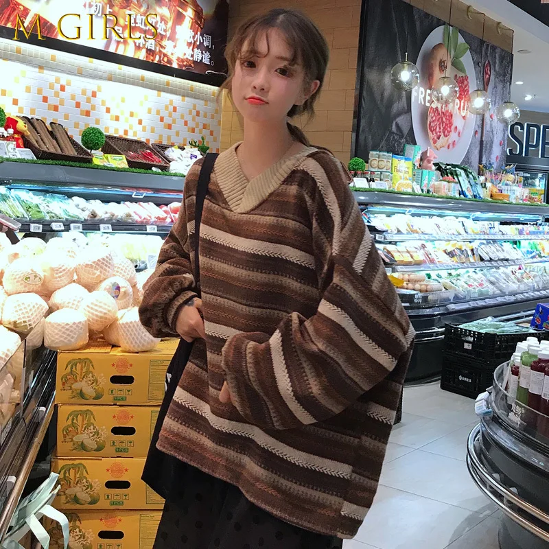 M GIRLS Hoodies Women Retro Striped Ekorean Style V-Neck All-match Trendy Loose Harajuku All-match Thicker Warm Student Womens
M GIRLS Hoodies Women Retro Striped Ekorean Style V-Neck All-match Trendy Loose Harajuku All-match Thicker Warm Student Womens