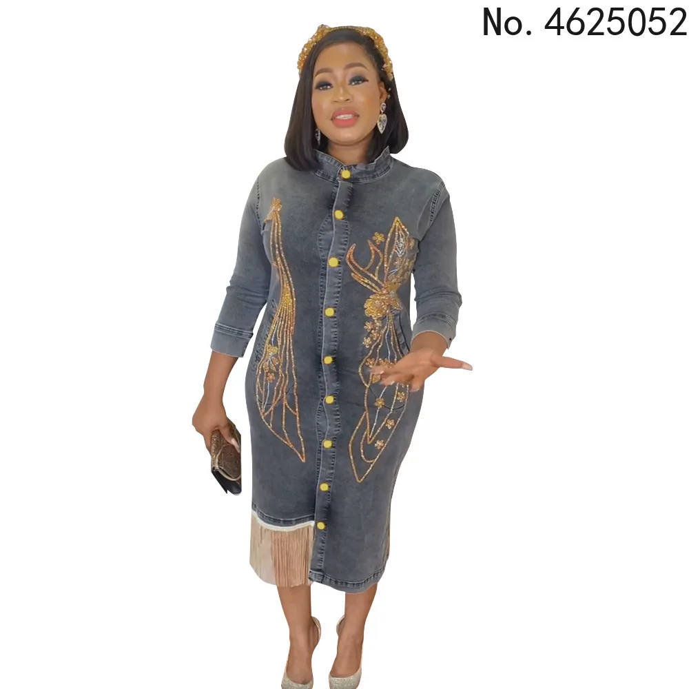 Blue Gray African Dresses for Women Summer African Women Cotton Regular Long Sleeve Knee-length Dress African Clothes Women 
Blue Gray African Dresses for Women Summer African Women Cotton Regular Long Sleeve Knee-length Dress African Clothes Women
