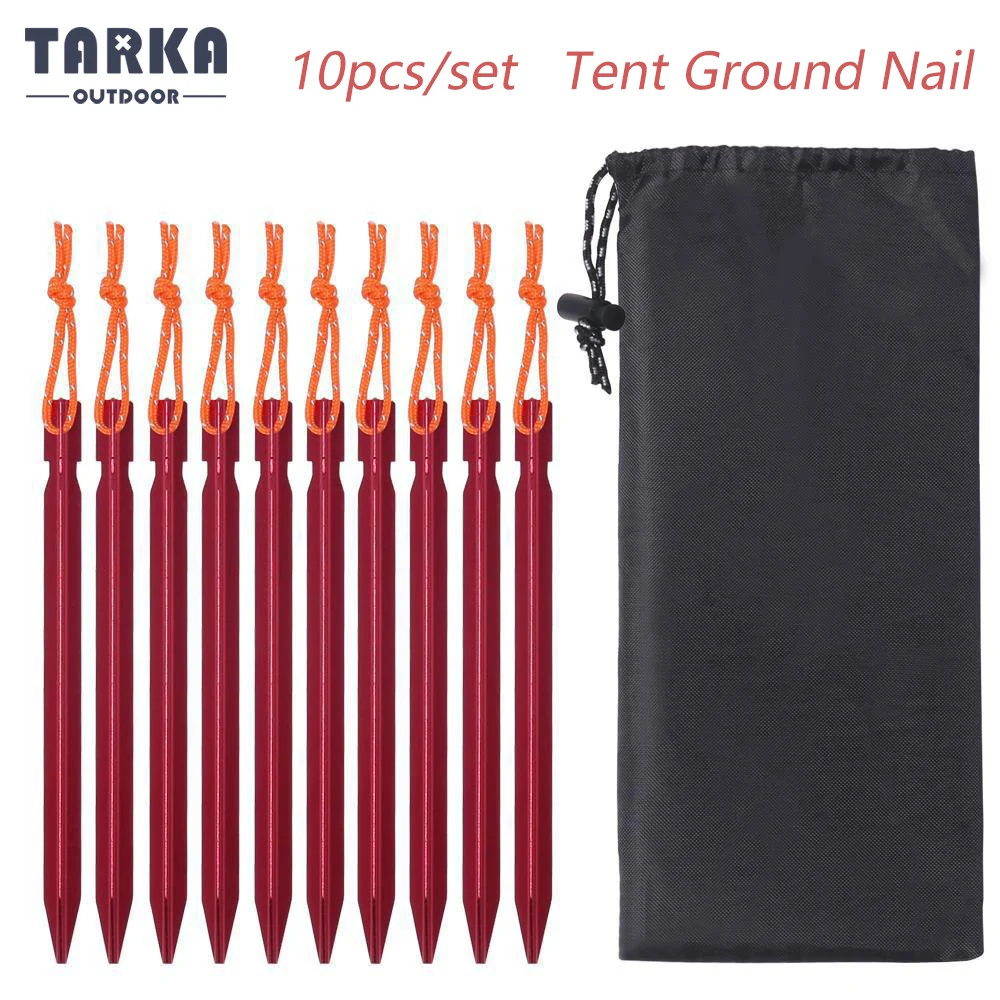 TARKA Tent Pegs Stakes Nails 18cm/7in Length Aluminium Alloy Canopy Ground Nail 10pcs/Set Camping Gadgets Equipment Accessories 
TARKA Tent Pegs Stakes Nails 18cm/7in Length Aluminium Alloy Canopy Ground Nail 10pcs/Set Camping Gadgets Equipment Accessories