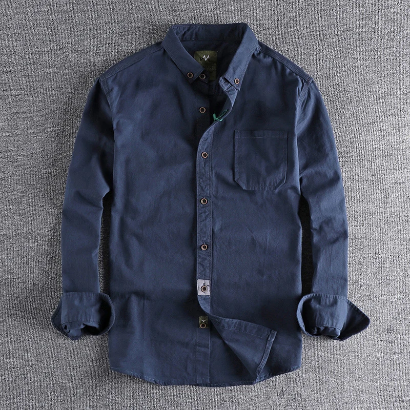 Spring and autumn simple retro single-pocket men's long-sleeved shirt washed cotton slim fashion cardigan shirt
Spring and autumn simple retro single-pocket men's long-sleeved shirt washed cotton slim fashion cardigan shirt
