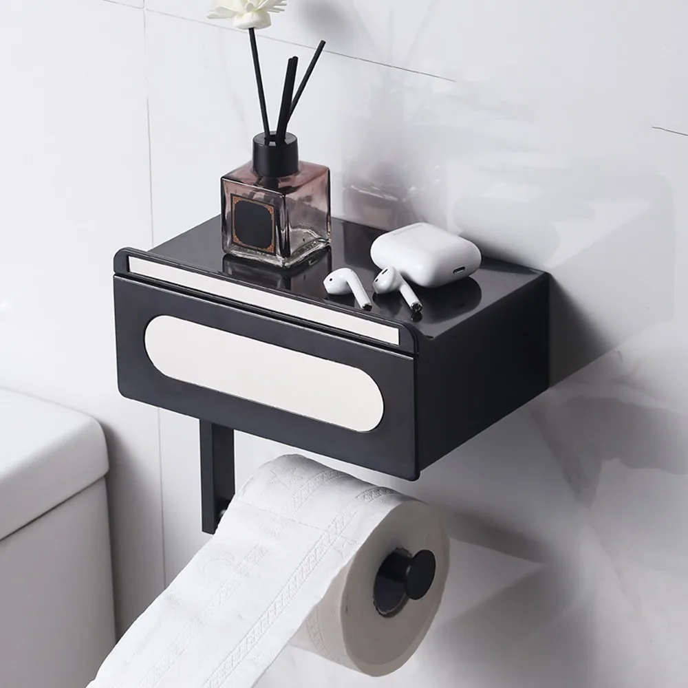 No Drilling Toilet Paper Holder with Storage Drawer Wall Mounted Bathroom Shelf Plastic Black Wipes Dispenser Washroom
No Drilling Toilet Paper Holder with Storage Drawer Wall Mounted Bathroom Shelf Plastic Black Wipes Dispenser Washroom