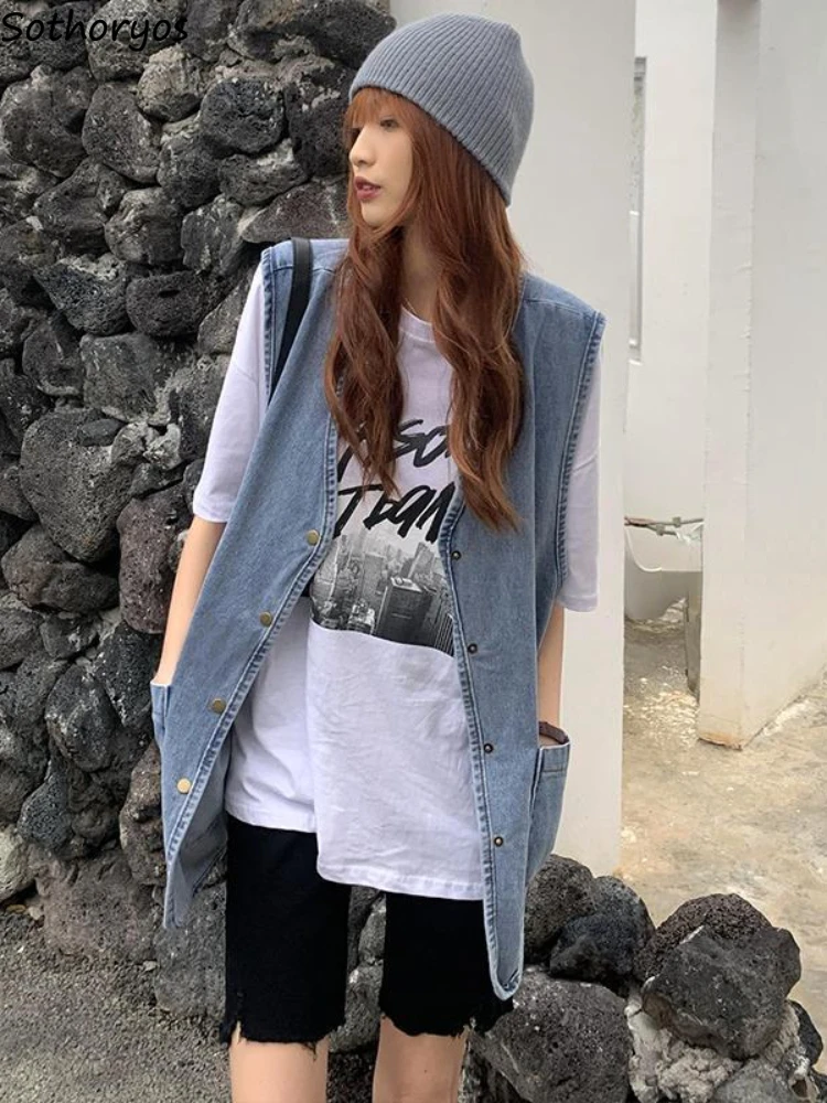 Denim Vests Women Vintage Simple Personality Pure Basic Summer Japanese Style Mujer Loose Popular Leisure All-match Streetwear
Denim Vests Women Vintage Simple Personality Pure Basic Summer Japanese Style Mujer Loose Popular Leisure All-match Streetwear