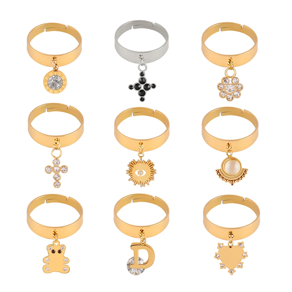 Punk Fashion Charms Stainless Steel Gold Color Pendant Rings Adjustable Open Zircon Ring For Women's Fingers Party Jewelry
Punk Fashion Charms Stainless Steel Gold Color Pendant Rings Adjustable Open Zircon Ring For Women's Fingers Party Jewelry