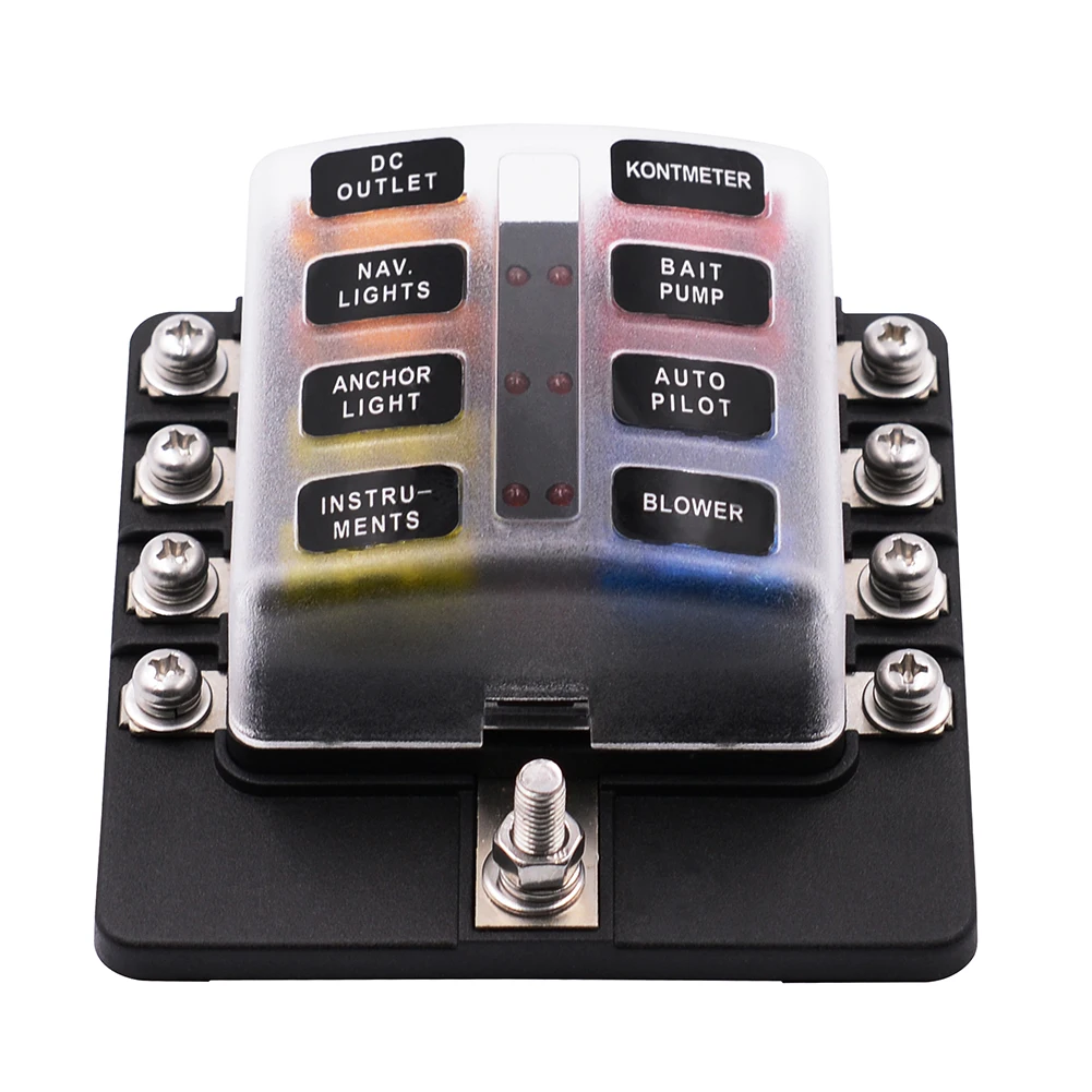 8-Way Blade Fuse Box Car Marine Fuse Block Waterproof for 32V Car Boat Fuse Included with LED Indicator Light Label Sticker
8-Way Blade Fuse Box Car Marine Fuse Block Waterproof for 32V Car Boat Fuse Included with LED Indicator Light Label Sticker