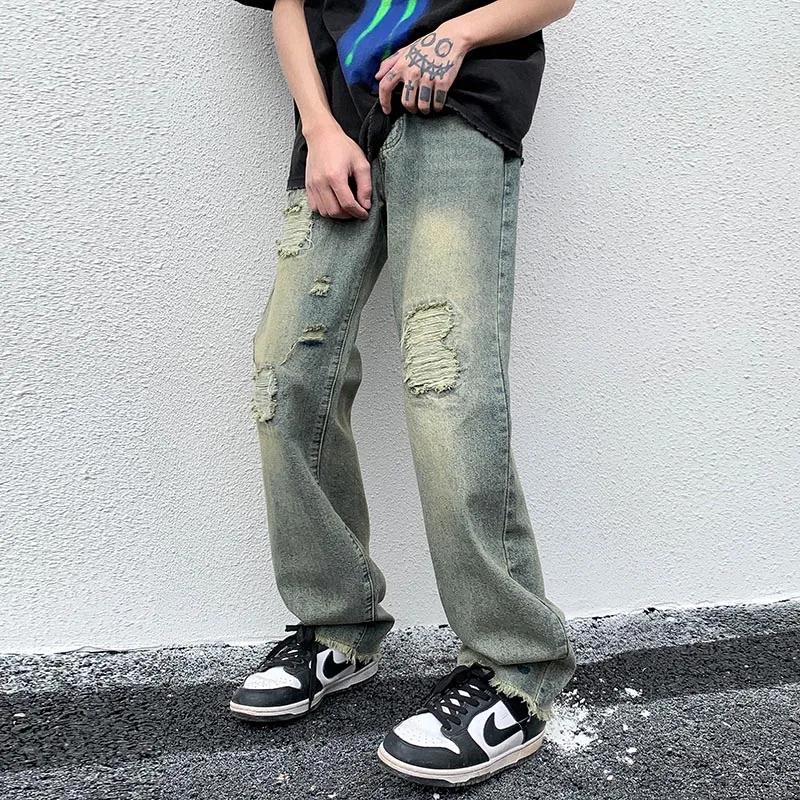 Blue green Ripped Vintage Man's Distressed Jeans Streetwear Hole Hip Hop Jean Pants Summer Fashion Straight Denim Trousers
Blue green Ripped Vintage Man's Distressed Jeans Streetwear Hole Hip Hop Jean Pants Summer Fashion Straight Denim Trousers