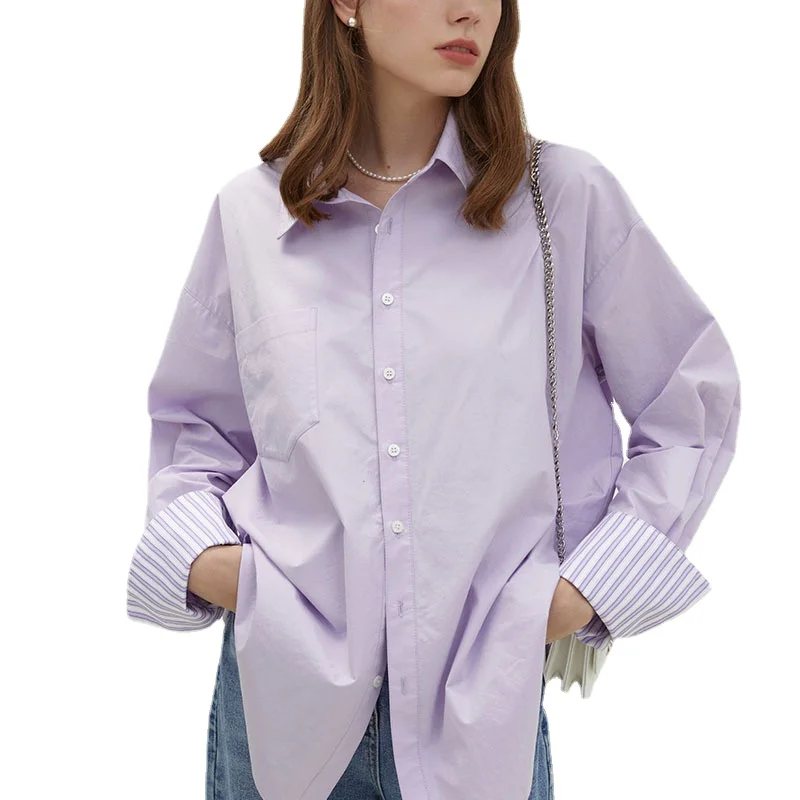 Spring 2023 Solid Purple Color Shirt Lady Vintage Loose Versatile Top Long Sleeve Blouse Korean Women's Clothes Office Female 
Spring 2023 Solid Purple Color Shirt Lady Vintage Loose Versatile Top Long Sleeve Blouse Korean Women's Clothes Office Female