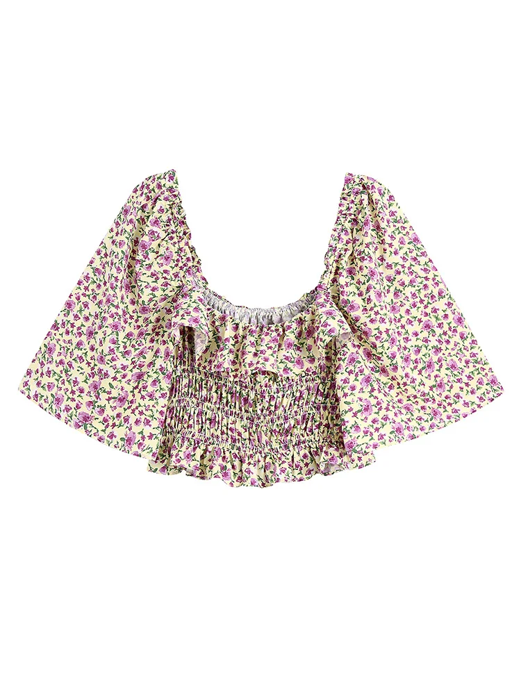 Blouses Tops Women 2022 Ruffle Trim Elegant Vintage Floral Print Blouse Crop Top Square Neck Half Sleeve Smocked Cropped Blouse 
Blouses Tops Women 2022 Ruffle Trim Elegant Vintage Floral Print Blouse Crop Top Square Neck Half Sleeve Smocked Cropped Blouse