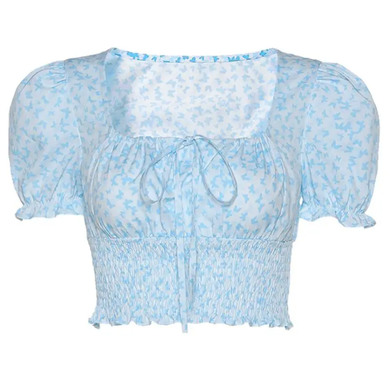 Women Summer Puff Sleeve T-Shirt Sweet Butterfly Printed Sexy Square Neck Tie Up Crop Top Shirred Ruffles Harajuku Tee
Women Summer Puff Sleeve T-Shirt Sweet Butterfly Printed Sexy Square Neck Tie Up Crop Top Shirred Ruffles Harajuku Tee